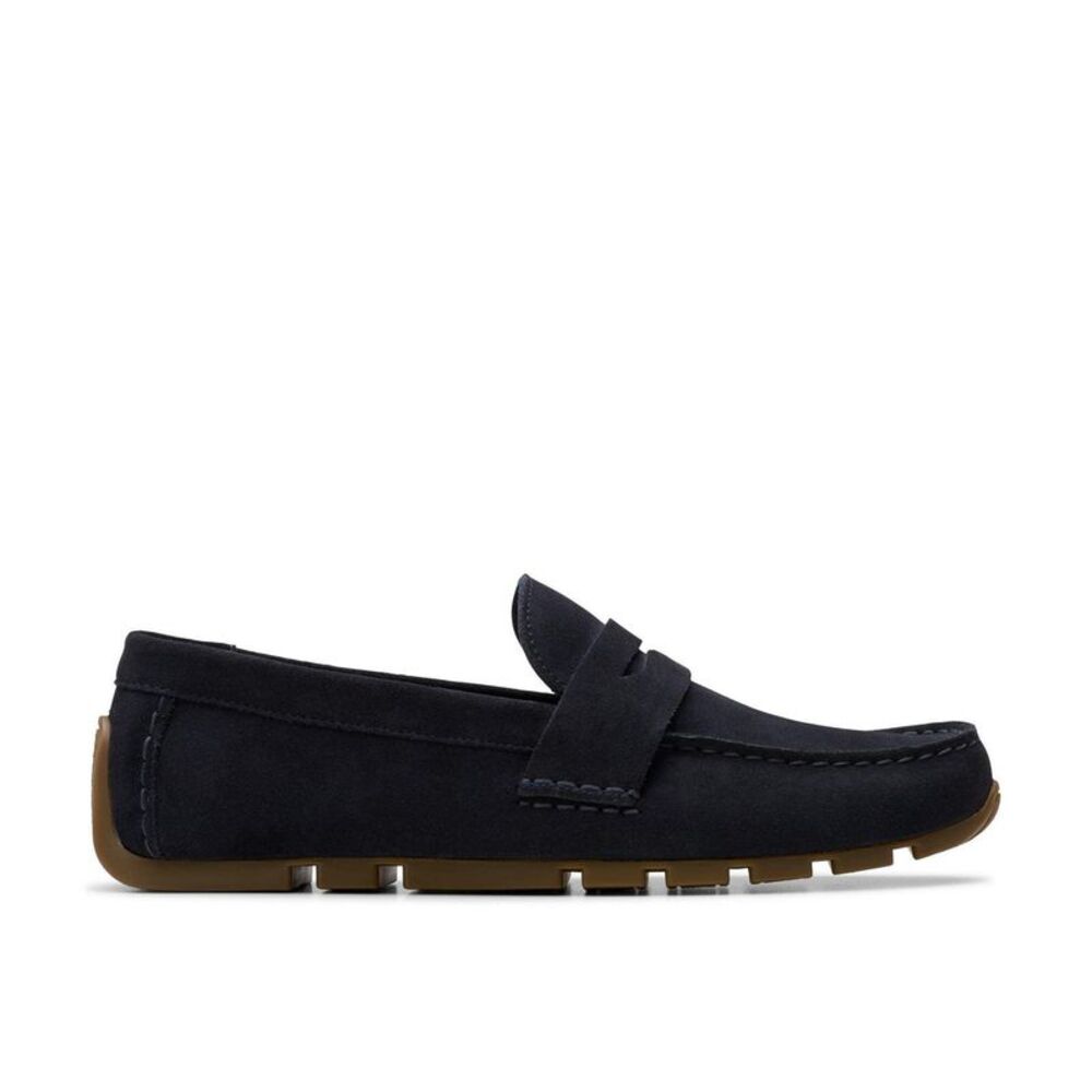 Clarks Mens Corsley Bar Suede Penny Loafers / Navy